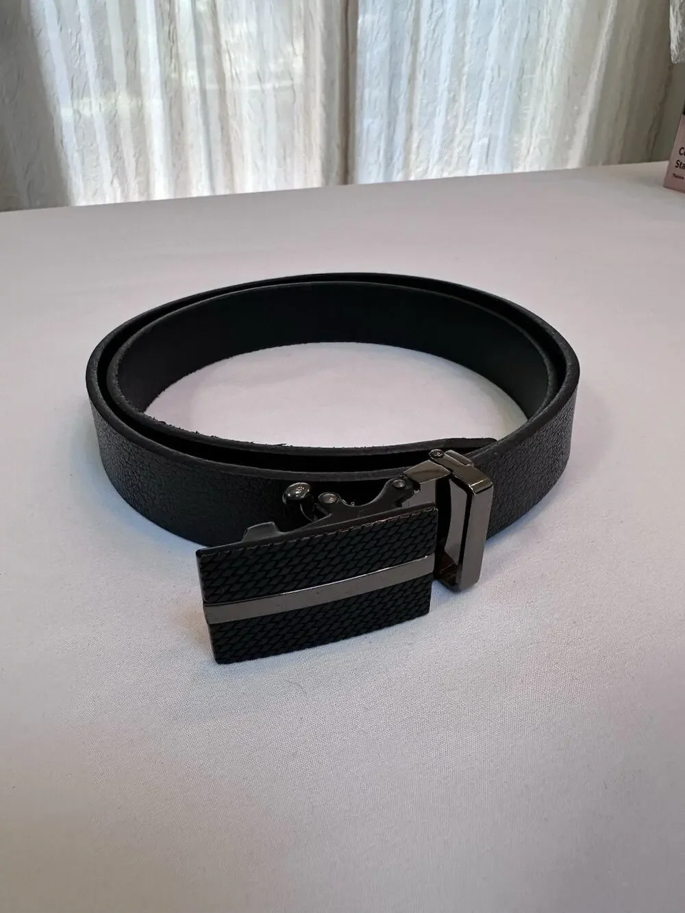 Black Pebble Leather Belt, Size 40
